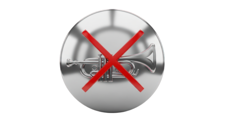 No Trumpet Sign on Silver Plate with Red Cross.