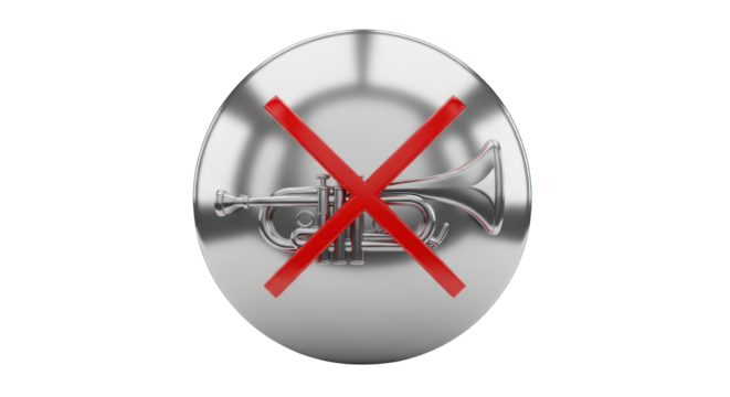 No Trumpet Sign on Silver Plate with Red Cross.