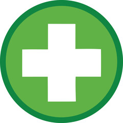 Obraz premium White medical cross icon emblem inside a vibrant green circle representing health safety and care symbol