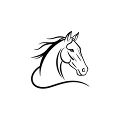 Black Line Drawing of Horse Head Illustration in Minimalist Style for Logo Design