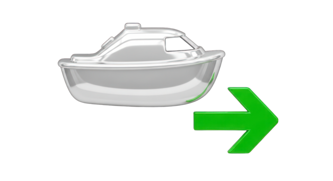 Shiny Silver Boat with Green Arrow Pointing Right. - Powered by Adobe
