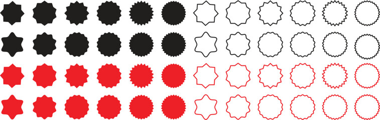 Starburst stickers icon set. Starburst label shape for promo, sale, price offer badges isolated on transparent background. Special offer price tag, promotional labels vector illustration.