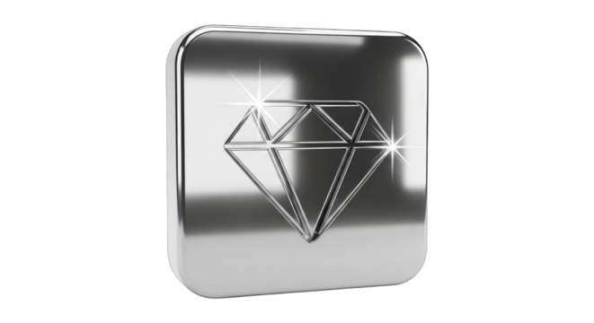 Shiny Silver Diamond Icon on Rounded Square.