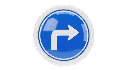 Glossy Blue and White Right Turn Road Sign.