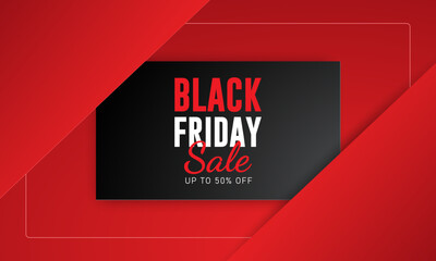 Black Friday Sale Banner Text With Black Sale Tag on sliced red Background