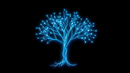 Glowing Blue Tree of Life Abstract Digital Art