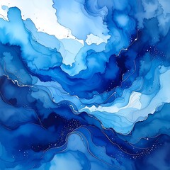 Abstract Blue Watercolor Painting.