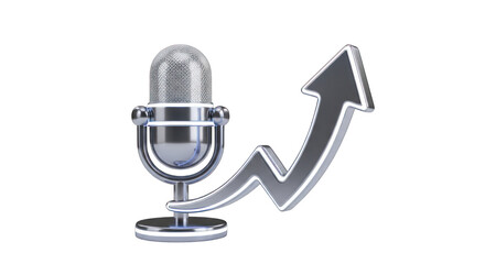 Retro Microphone with Upward Trending Arrow Graphic.