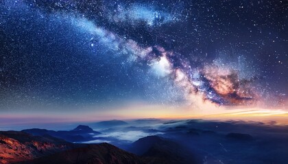 Naklejka premium Vast Cosmic Landscape Of Stars And Galactic Nebulae In Deep Space