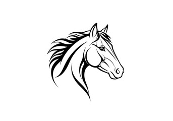 Elegant Black and White Horse Head Illustration in Artistic Style for Logo Design