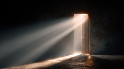 A doorway bathed in radiant light, illuminating a dark interior