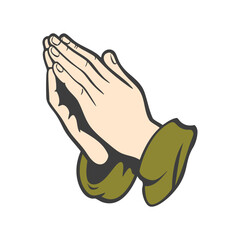 Graphic Illustration Of Praying Hands Symbolizing Spirituality And Hope On White Background