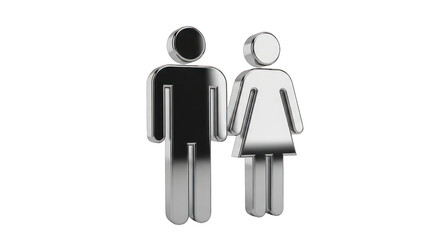 Metallic Man and Woman Symbol Gender Signage Restroom Icon.