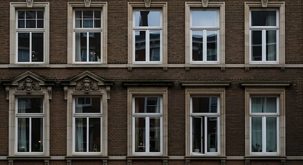 Obraz premium Dark Brown Building Exterior with Multiple Windows.