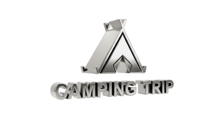 Shiny Metallic Camping Trip Logo Design on White.