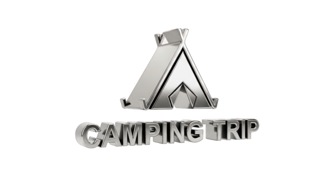 Shiny Metallic Camping Trip Logo Design on White.