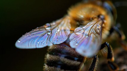 Macro cinematic view of bee wings 