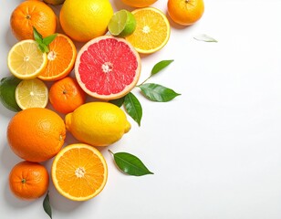 citrus fruits on white background