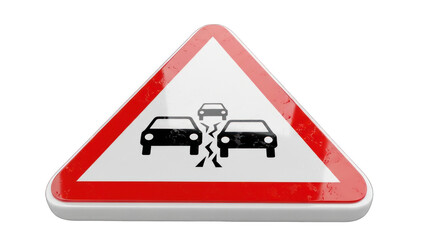 Triangular Road Sign Warning of Roadway Collapse Ahead.