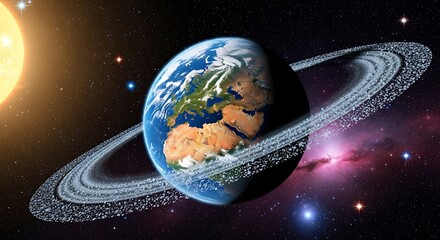 Earth with Rings in Space.