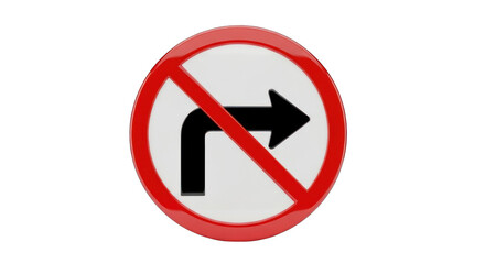 No Right Turn Sign: Red Circle with Black Arrow and Bar.