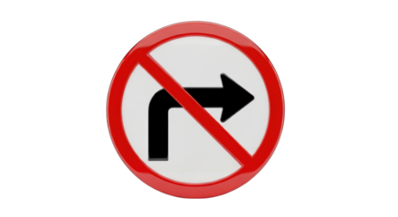 No Right Turn Sign: Red Circle with Black Arrow and Bar.