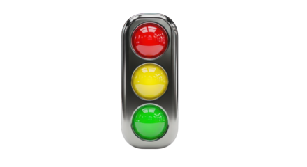 Modern Metallic Traffic Light with Red Yellow and Green Lights.