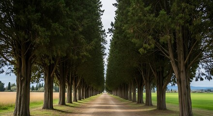 Obraz premium Cypress Trees Lining a Country Road in Tuscany.