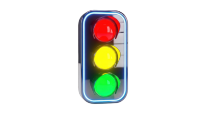 Illuminated Traffic Light with Red Yellow and Green Lenses.