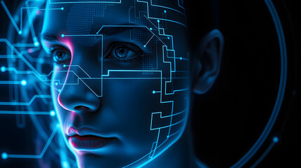 AI Face Connection Abstract Portrait of Digital Future and Technological Innovation