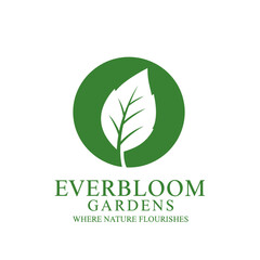 The logo features a green circle with a white leaf inside, and the text 'Everbloom Gardens' below.