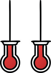 Two stylized red drop earrings with black hooks on a white canvas for jewelry design and fashion applications