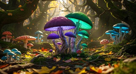 Enchanted Forest Mushrooms Fantasy Art.