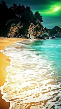 Relaxing Ocean Waves on a Golden Sand Beach at Twilight