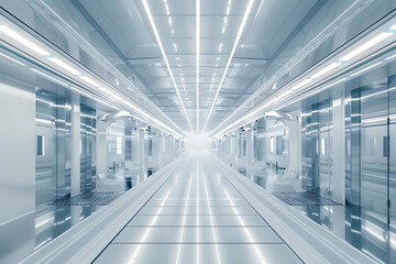 近代的な製造現場の生産ラインクローズアップ（無人・清潔感）