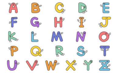 子ども向け英語学習用のアルファベットA〜Zキャラクターのイラスト素材 Colorful Alphabet Letters A&ndash;Z Kids Education Illustration