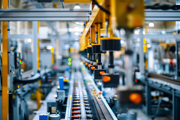 近代的な製造現場の生産ラインクローズアップ（無人・清潔感）