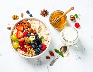 Healthy Over night oat with berry banana almond and honey