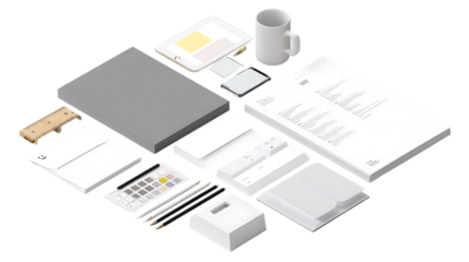 Digital brand guidelines flat lay isolated on white background