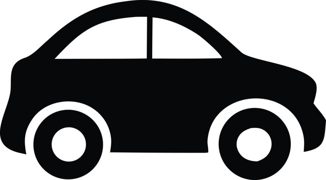 Simple black silhouette of a car with wheels and windows clearly defined for easy recognition transportation icon