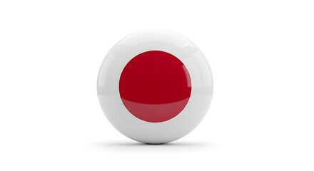 A shiny, circular button icon showcasing the simple yet iconic red and white flag of Japan.