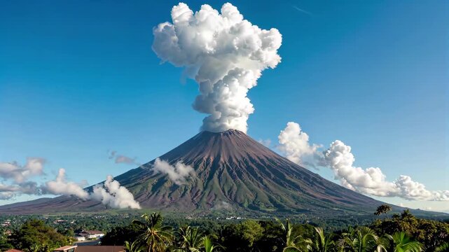Panoramic view of a volcanic eruption Magnificent view of a volcanic eruption