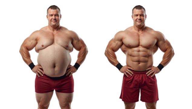 Transformation of the Human Body Demonstrating the Benefits of Weight Loss and Fitness on a - Powered by Adobe