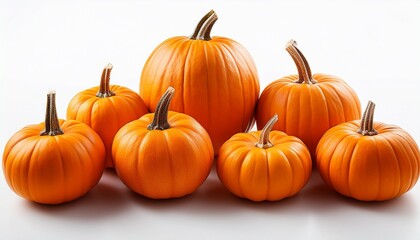 Obraz premium Many Orange Pumpkins On White