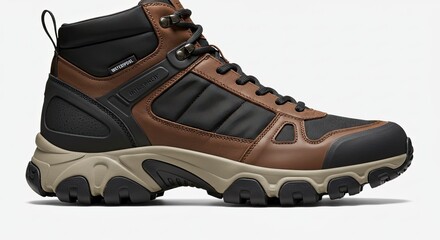 Waterproof Hiking Boot: Brown Leather and Black Textile Design, Rugged Sole Detail