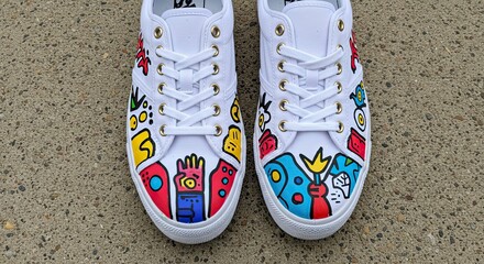 Whimsical Hand-Painted Sneakers: Bold Colors and Playful Designs on White Canvas