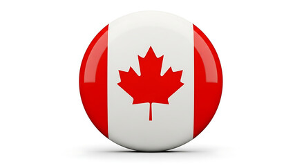 A reflective, circular badge featuring the classic red and white maple leaf of Canada's national flag.