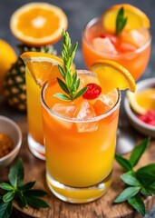Fototapeta premium Tropical Cocktails with Citrus Garnishes drink, umbrella, cocktail, summer 