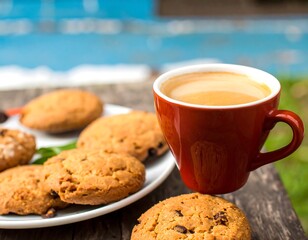 Coffee and cookies on a rustic table