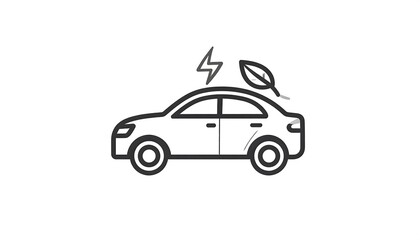 Fototapeta premium A profile view of an electric vehicle, highlighted by a lightning bolt and leaf graphic, showcasing sustainable transportation.